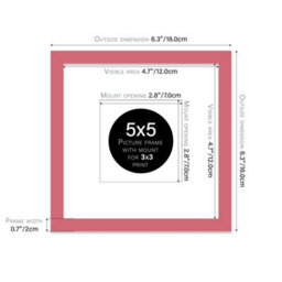 "5X5"" Pink Picture Frame - 5X5"" Square Frame With 3X3"" Mount For 5X5""/3X3"" Pictures Art Deco Style Wall Art, 1 Pack" - thumbnail 2