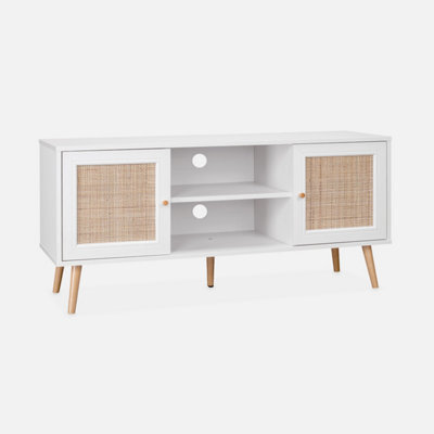 Alice's Garden Sweeek. 120Cm Tv Unit Wooden And Cane Effect 2 Doors Boheme Blanc Cassé 120X39X56.5 Cm - image 1