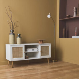 Alice's Garden Sweeek. 120Cm Tv Unit Wooden And Cane Effect 2 Doors Boheme Blanc Cassé 120X39X56.5 Cm - thumbnail 2