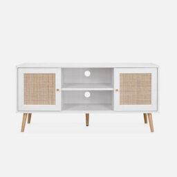 Alice's Garden Sweeek. 120Cm Tv Unit Wooden And Cane Effect 2 Doors Boheme Blanc Cassé 120X39X56.5 Cm - thumbnail 3
