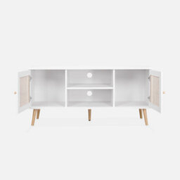Alice's Garden Sweeek. 120Cm Tv Unit Wooden And Cane Effect 2 Doors Boheme Blanc Cassé 120X39X56.5 Cm - thumbnail 4