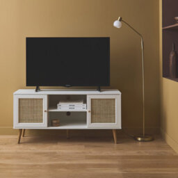 Alice's Garden Sweeek. 120Cm Tv Unit Wooden And Cane Effect 2 Doors Boheme Blanc Cassé 120X39X56.5 Cm - thumbnail 6