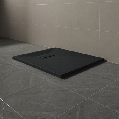 Sundaze 800 X 700mm Smc Black Rectangle Slate Effect Bathroom Shower Tray - image 1