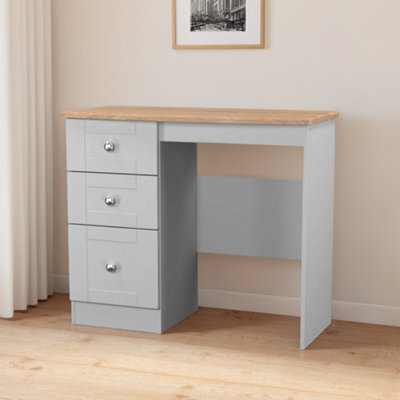 Santander Ready Assembled Matt Grey & Oak 3 Drawer Non-Extendable Dressing Table (H)792mm (W)928mm (D)428mm - image 1