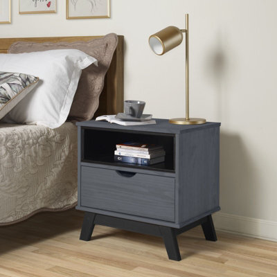 Mercers Furniture Scandian Grey Bedside Cabinet Solid Wood Pine Wooden Side End Lamp Drawers Bedroom Height-51Cm Width-49Cm Depth-35Cm - image 1