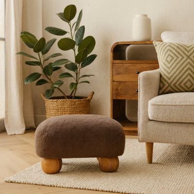 Wyld Haus Pont Aven Faux Fur Nordic Square Footstool With Mango Wood Bun Feet - image 1