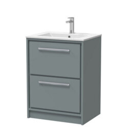 Balterley Longnor  Modern Bathroom Floor Standing 2 Soft Close Drawer Vanity Unit & Basin, Coastal Grey, 600mm - thumbnail 1