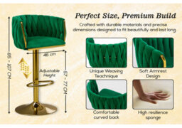 Hygrad Built to Survive Set Of 2 X Velvet Woven Upholstered Adjustable High Swivel Breakfast Bar Pub Home Stool Chair With Gold Metal Base & Gas Lift - thumbnail 5