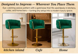 Hygrad Built to Survive Set Of 2 X Velvet Woven Upholstered Adjustable High Swivel Breakfast Bar Pub Home Stool Chair With Gold Metal Base & Gas Lift - thumbnail 7