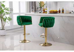 Hygrad Built to Survive Set Of 2 X Velvet Woven Upholstered Adjustable High Swivel Breakfast Bar Pub Home Stool Chair With Gold Metal Base & Gas Lift - thumbnail 2