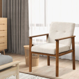Costway Modern Accent Chair Linen Fabric Upholstered Leisure Armchair W/rubber Wood Legs - thumbnail 5