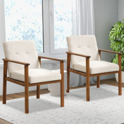 Costway Modern Accent Chair Linen Fabric Upholstered Leisure Armchair W/rubber Wood Legs - thumbnail 4