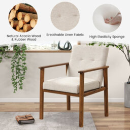Costway Modern Accent Chair Linen Fabric Upholstered Leisure Armchair W/rubber Wood Legs - thumbnail 7