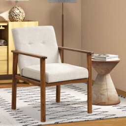 Costway Modern Accent Chair Linen Fabric Upholstered Leisure Armchair W/rubber Wood Legs - thumbnail 3