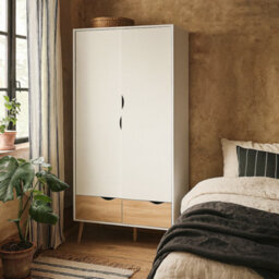 Wyld Haus Sapporo 2-Door 2-Drawer Wardrobe In White And Natural Oak - thumbnail 1