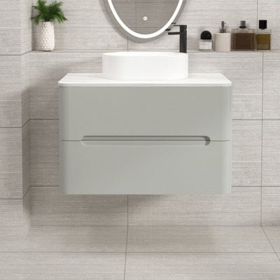 Royal Bathrooms Venice 800mm Dove Grey Wall Mounted Bathroom Countertop Vanity Unit 2 Drawer With Peak Basin - image 1