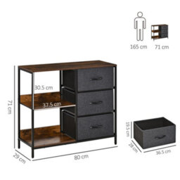 Wyld Haus Disabapa Fabric And Wood Storage Chest - 3 Drawers 2 Shelves, Brown And Black - thumbnail 3