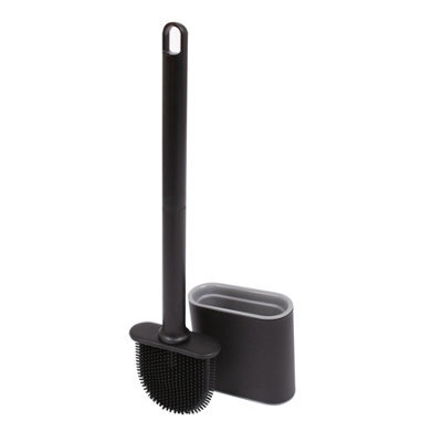 Harbour Housewares Wall-Mounted Toilet Brush & Holder - Black Slimline Space-Saving Detachable Silicone Bathroom Brush - image 1