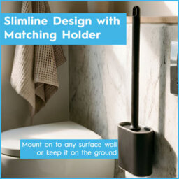 Harbour Housewares Wall-Mounted Toilet Brush & Holder - Black Slimline Space-Saving Detachable Silicone Bathroom Brush - thumbnail 5