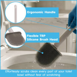 Harbour Housewares Wall-Mounted Toilet Brush & Holder - Black Slimline Space-Saving Detachable Silicone Bathroom Brush - thumbnail 4