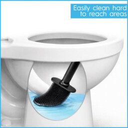 Harbour Housewares Wall-Mounted Toilet Brush & Holder - Black Slimline Space-Saving Detachable Silicone Bathroom Brush - thumbnail 6