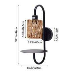Darphe Black Wall Lamp With Twisted Rope Shade, Bedside Wall Lamp With Tray, E27 Lamp Base - thumbnail 9