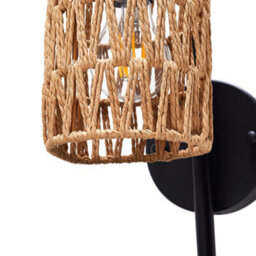 Darphe Black Wall Lamp With Twisted Rope Shade, Bedside Wall Lamp With Tray, E27 Lamp Base - thumbnail 5