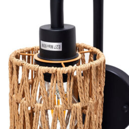 Darphe Black Wall Lamp With Twisted Rope Shade, Bedside Wall Lamp With Tray, E27 Lamp Base - thumbnail 4