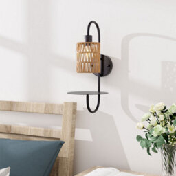 Darphe Black Wall Lamp With Twisted Rope Shade, Bedside Wall Lamp With Tray, E27 Lamp Base - thumbnail 7