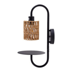 Darphe Black Wall Lamp With Twisted Rope Shade, Bedside Wall Lamp With Tray, E27 Lamp Base - thumbnail 6