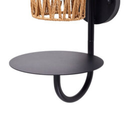 Darphe Black Wall Lamp With Twisted Rope Shade, Bedside Wall Lamp With Tray, E27 Lamp Base - thumbnail 3