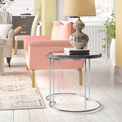 Aspect Furniture Visio Set Of 2 Mirror Round Nest Side Chrome Base - image 1