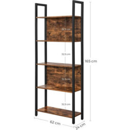 Songmics Bookcase, Storage Shelf, Kitchen Shelf, 5 Tiers, Steel Frame, Industrial, Rustic Brown And Black - thumbnail 2