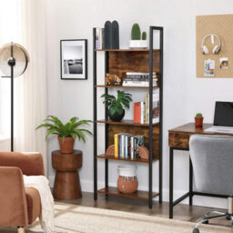 Songmics Bookcase, Storage Shelf, Kitchen Shelf, 5 Tiers, Steel Frame, Industrial, Rustic Brown And Black - thumbnail 4