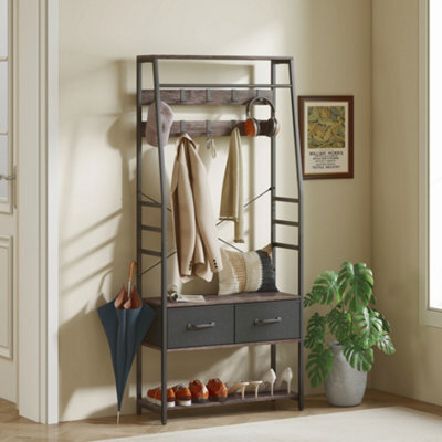 Homcom Coat Rack With Shoe Storage, Bench And 10 Hooks, Grey - image 1
