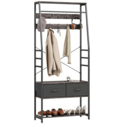 Homcom Coat Rack With Shoe Storage, Bench And 10 Hooks, Grey - thumbnail 2