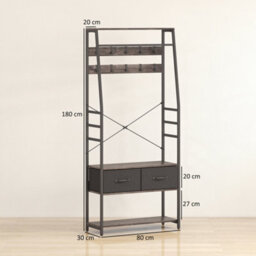 Homcom Coat Rack With Shoe Storage, Bench And 10 Hooks, Grey - thumbnail 3