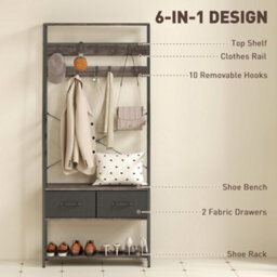 Homcom Coat Rack With Shoe Storage, Bench And 10 Hooks, Grey - thumbnail 4