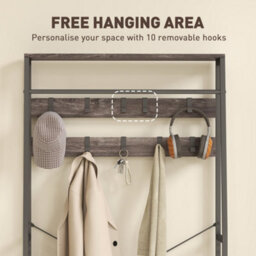 Homcom Coat Rack With Shoe Storage, Bench And 10 Hooks, Grey - thumbnail 5