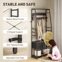 Homcom Coat Rack With Shoe Storage, Bench And 10 Hooks, Grey - thumbnail 7
