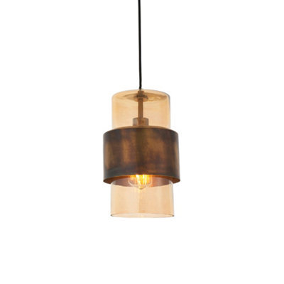 Antique Brass Ceiling Pendant Light - Champagne Glass Shade Single Bulb Fitting - image 1