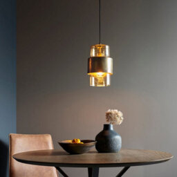 Antique Brass Ceiling Pendant Light - Champagne Glass Shade Single Bulb Fitting - thumbnail 3