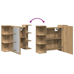 Walplus Bathroom Mirror Cabinet Artisan Oak 80X20.5X64 Cm Engineered Wood - thumbnail 8