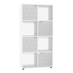 Urbn-Living Urbnliving 119Cm Height 8 Cubes White Wooden Bookcase Display Shelf Storage Cabinet With Modern Geo White Door - thumbnail 2