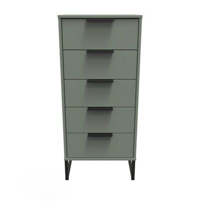 Beijing 5 Drawer Tall Bedside Cabinet In Reed Green (Ready Assembled) - image 1