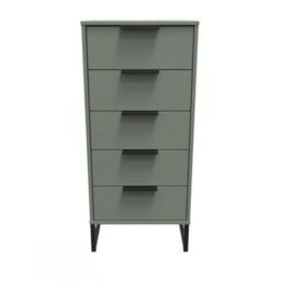 Beijing 5 Drawer Tall Bedside Cabinet In Reed Green (Ready Assembled) - thumbnail 1