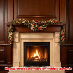 Amorly 180Cm Artificial Christmas Garland, Festive Pine Garland With Red Gold Baubles, Pinecones And Bows, Indoor Outdoor Holiday Decor - thumbnail 3