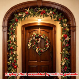 Amorly 180Cm Artificial Christmas Garland, Festive Pine Garland With Red Gold Baubles, Pinecones And Bows, Indoor Outdoor Holiday Decor - thumbnail 7