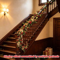 Amorly 180Cm Artificial Christmas Garland, Festive Pine Garland With Red Gold Baubles, Pinecones And Bows, Indoor Outdoor Holiday Decor - thumbnail 8