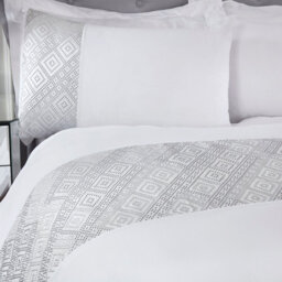 Smart Living Luxury Polycotton Easy Care Bedding Quilt Cover, Textured Duvet Cover Set, Bed Covers - 3D Geo Lurex Jacquard Cuff - thumbnail 2